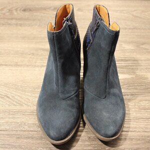 Vionic Naomi Womens Blue Suede/Snake Print Leather Ankle Boots Sz US 6